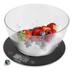 Duronic Digital Kitchen Scales KS7000 | Black/Clear Design with 1.5L Bowl | 10kg Capacity | Clear LCD Display | Add & Weigh Tare | 1g Precision | Measure Ingredients for Cooking & Baking