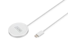 DIGITUS Chargeur sans Fil pour Smartphones - Puissance de Sortie 15W - Compatible MagSafe - Charge inductive, Charge sans Fil - câble de Connexion USB-C 1m - Blanc