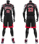 Kid Boy Mens NBA Michael Jordan #23 Chicago Bulls RETRO Basketball shorts Summer Jerseys Basketball Uniform Top&Short,Black,3XL for Adult