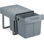 Relaxdays - poubelle encastrable coulissante, 3 bacs, système de trie pour le sous-évier, 15l & 2x 8l, 34,5x34x53 cm, gris