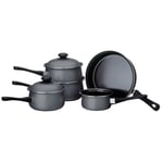 5PC Silver NON-STICK BELLY PAN FOOD COOKING SAUCEPAN SET KITCHEN POT WITH HANDLE NEW