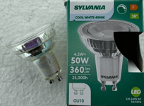 Box of 6 4.5W = 50 Watt LED GU10 Cool White 360lm Sylvania ES50 dimmable 29128