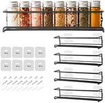 GEEDIAR Spice Racks Organiser - 4 Tier Hanging Stainless Steel Spice Racks Wall Mounted with Adhensive Stickder & Screws - Kitchen & Pantry Shelf for Spices and Condiments, Spice Jars (Black)