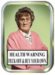 "generic" Gold - Metal Tobacco Tin 2oz 50g Storage Pocket Cigarette Smoking Baccy Pill Box - Health Warning Green Feck Off Buy Own BBC Mrs Browns Boys TV Show inspired