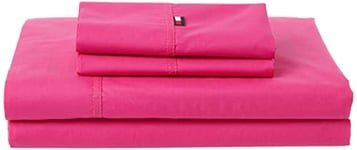Tommy Hilfiger Signature Solid Sheeting 200 TC Set of 4 Sheet Set - 1 Flat Sheet, 1 Fitted Sheet & 2 Pillowcases, Queen Size, 100% Cotton (Pink)