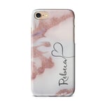 iCaseDesigner Personalised Marble Glitter Flowing Name with Heart Phone Case for Apple iPhone 12 Mini - 11. White Marble with Faux Rose Gold Sparkle Vertical Name