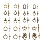 PandaHall 100 Sets Tibetan Style Alloy Toggle Clasps Connectors Ring Heart Rhombus Flower Antique Bronze Toggle TBar Clasps for Necklace Bracelet Jewelry Making