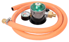 Gassregulator med slange, slangeklemmer og manometer