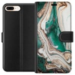 Apple iPhone 7 Plus Svart Plånboksfodral Grön / Guld marmor