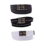 Calvin Klein Unisex's Casual Military Buckle-Adjustable Web Belts-1 Pack and 3 Pack Options, White/Black/Grey, One Size (Pack of 3)