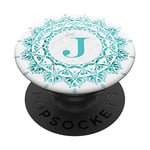 PopSockets Cell Phone Pop Out Grip Holder,Teal Mandala White Monogram J PopSockets PopGrip: Swappable Grip for Phones & Tablets