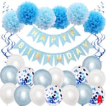 Happy Birthday Party Decor Banner Bunting Balloons Child Adult A Blue
