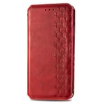 TANYO Leather Folio Case Suitable for Xiaomi Redmi 9A, Premium PU/TPU Wallet Cover, with Magnetic, Card Slot, Kickstand, Flip Wallet Case. Red