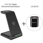 ZYD 3 In1 Wireless Charger Stand for Iphone11/XR/Xs/Airpods3/Iwatch5 Fast Wireless Charging for Samsungs20/S10/Watch/Buds,F