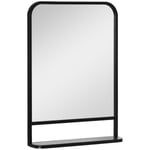 Rootz Väggspegel - Modern fyrkantig väggspegel med förvaringshylla - Metallram - Rundade kanter - Svart + Silver - 70cm x 10,2cm x 50cm