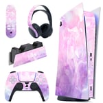 playvital Pink Watercolor Full Set Skin Decal for ps5 Console Digital Edition,Sticker Vinyl Decal Cover for ps5 Controller & Charging Station & Headset & Media Remote