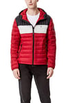 Tommy Hilfiger Men's Water Resistant Ultra Loft Filled Hooded Puffer Jacket Down Alternative Coat, Red/Ice/Navy Colorblock, M UK