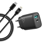 SiGN Extreme Fast Charger til iPhone USB & USB-C 20W med USB-C til Lightning-kabel - Sort