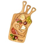 Russell Hobbs RH01971EU 3 Piece Bamboo Chopping Board Set - Reversible Paddle, Food Preparation & Charcuterie Platter Cheese Board Set, Strong & Durable, Grazing Board, 30/35/45cm With Hanging Holes