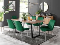 Kylo Large Brown Wood Effect Dining Table & 6 Pesaro Velvet Silver Leg Chairs