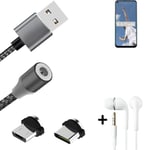 Data charging cable for + headphones Oppo A52 + USB type C a. Micro-USB adapter
