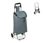 Relaxdays Chariot de Courses, Pliable, 25 L Sac d’achats avec roulettes, Chargeable Jusqu’à 10 kg, 91 x 40 x 30 cm,Gris