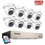 ZOSI 1080P 8CH DVR 1TB 3000TVL CCTV Home Security Camera System Motion Detect HD