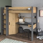 https://furniture123.co.uk/Images/FOL105312_3_Supersize.jpg?versionid=3 High Sleeper Loft Bed with Desk and Wardrobe in Oak Grey - Grayson Kids Avenue