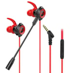écouteurs filaires 10 MM Réduction dynamique du bruit écouteurs d'appel HD 3,5 MM Casque de jeu E-sport intra-auriculaire avec micro détachable, Noir et rouge