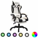 Maisonchic - Fauteuil gamer Chaise gaming Fauteuil de jeux vidéo avec led rvb Noir et blanc Similicuir 35274
