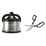 AnySharp Pro Metal Knife Sharpener with Suction, Brushed Metal & Smart Sizzors 'Cut Anything' Multi-Purpose Scissors
