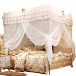 4 Corners White Canopy Bed Curtain -Royal Luxury Cozy Drape Netting - Three Side Openings Design - Mosquito Net for Bed,Princess Bedroom Decor(120 * 200 * 200)