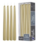 Hyoola Metallic Cream Gold Taper Candles - 250 mm (10 Inch) Unscented Dripless Taper Candles - 8 Hour Burn Time - 12 Pack