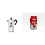 Bialetti Moka Express Aluminium Stovetop Coffee Maker (9 Cup) & Lavazza Qualità Rossa, Ground Coffee Espresso, Arabica and Robusta Medium Roast 500 g Pack