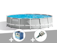 Kit piscine tubulaire Intex Prism Frame ronde 4,57 x 1,07 m + Bâche à bulles + Aspirateur