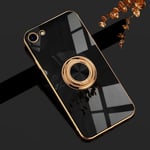 EYZUTAK Electroplated Magnetic Ring Holder Case, 360 Degree with Rotation Metal Finger Ring Holder Magnet Car Holder Soft Silicone Cover for iPhone SE(5G) 2022 iPhone 7 iPhone 8 iPhone SE 2020 - Black