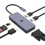 Adaptateur USB C 6 en 1, hub USB C, HDMI VGA Dual Monitor HUB y Compris HDMI, VGA, USB A, USB 2.0, Lecteur de Carte SD/TF, Compatible avec Mac, Ordinateurs Portables Windows et Plus Encore