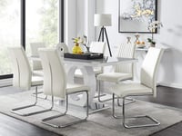Giovani Modern Stylish Grey/White High Gloss Glass Dining Table and 6 Modern Lorenzo Chairs Set (Dining Table + 6 White Lorenzo Chairs)