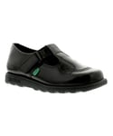 Kickers Girls Kids T Bar Moc Toe Shoes - Black Leather - Size UK 1 Infant