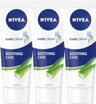 3 x Nivea Hand Cream Soothing Care | Aloe Vera | 24h Moisture - 75ml