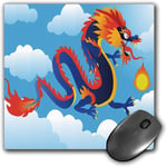 Mouse Pad Gaming Functional Dragon Thick Waterproof Desktop Mouse Mat Surreal Folk Tale Creature Spitting Fire on Clouds Chinese Cartoon Art Decorative,Indigo Sky Blue Orange Non-slip Rubber Base