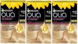 3 x Garnier Olia Permanent Hair Dye - Platinum Gold 10.32