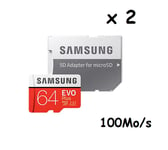 2PCS carte mémoire Samsung EVO Plus Micro SDXC 64 Go jusqu'à 100 Mo / s, Carte mémoire ( l'adaptateur SD)