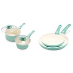 GreenLife Soft Grip Healthy Ceramic Non-Stick 4 Piece Cookware Set, 18 cm Frying Pan Skillet, 26 cm Frying Pan Skillet, 15 cm Saucepan, 18 cm Saucepan, PFAS-Free, Oven Safe, Turquoise