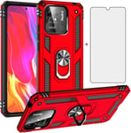 Coque De Protection Pour Xiaomi Redmi 10 C/Poco C40 Avec Film De Protection En Verre Et Anneau Magnétique - Redmi10c 10c C10 220333qny Slim - Rouge