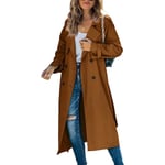 Kvinnors Dubbelknäppt Lång Trenchcoat, Vindtät Klassisk Krage Slank Överrock BROWN L