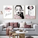 BRT 1 Piece/3 Pieces Perfume Lips Poster Fashion Canvas Painting Flowers Art Print Makeup Painting Modern Woman Wall Pictures For Living Room Decor 13X18cm Unframed 3 pcs discount