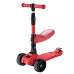 NEWCURLER 2-in-1 Kick Scooter with Removable Seat Great Adjustable Height w/Extra-Wide Deck PU Flashing Wheels for Children from 2-14 Years Old Folding scooter,Red