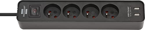 Brennenstuhl Multiprise ECOLOR Noire, 4 prises + 2 prises USB, avec 1,5m de câble