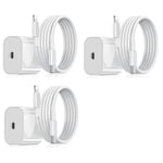 Yihua Laddare Usb-c Kompatibel Med Iphone Strömadapter 20w + 2m Kabel White 3-pack För